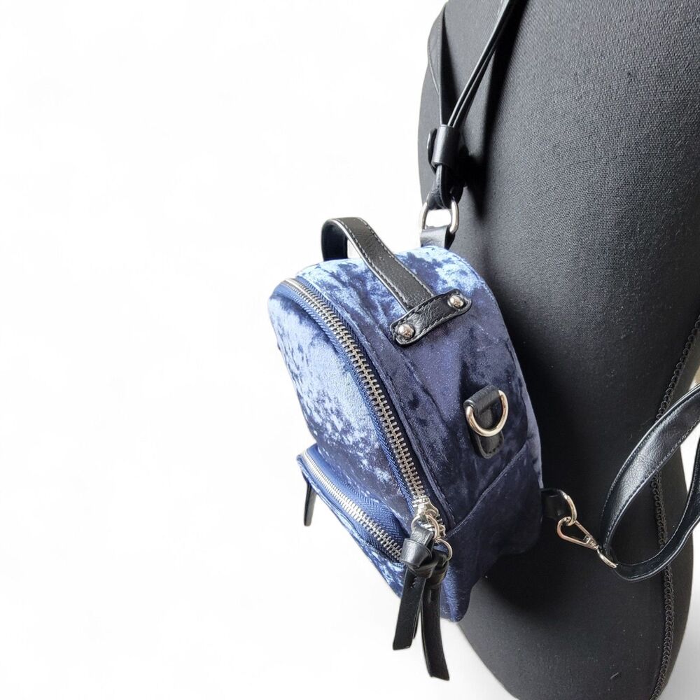Crushed Velvet Mini Backpack Blue Y2K Whimsigoth Goth Retro 90s Indie Boho VTG - Picture 2 of 4